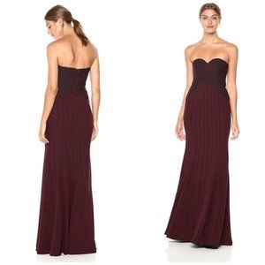 Halston Heritage Strapless Flowy Gown satin strips